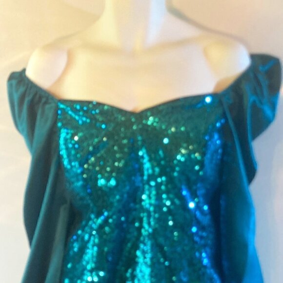 Shein Curve SZ 1XL Plus Teal sequin & satin top party formal holiday - Picture 4 of 11